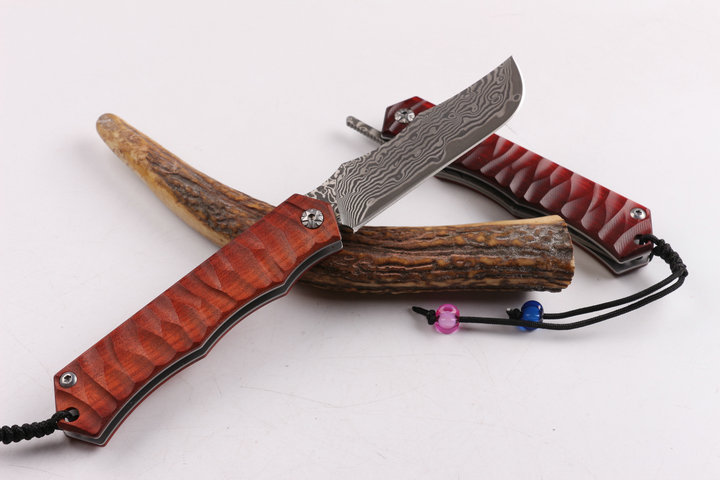 Red Wave Damascus steel blade material no lock folding knife UD404436